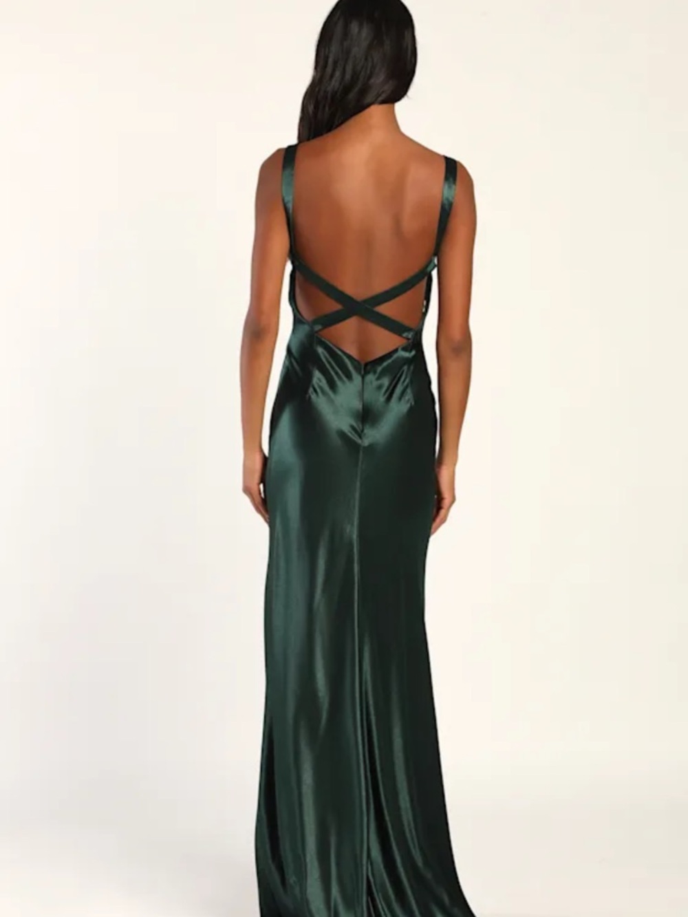Emerald Satin Backless Evening Gown